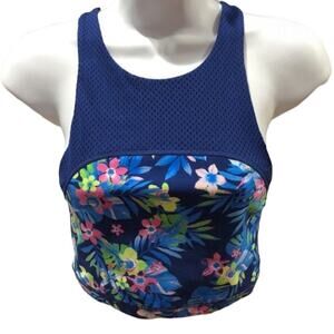 Kensie Performance Women's Blue Floral Quick Dry Racerback Tank Top Size Small S